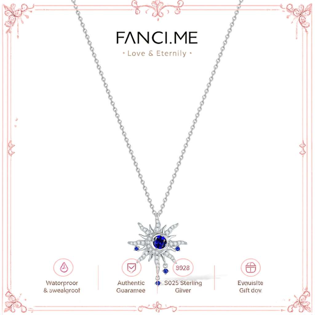 FANCIME "Soluna Nexus" สร้อยคอเงินแท้ Sapphire กันยายน Birthstone