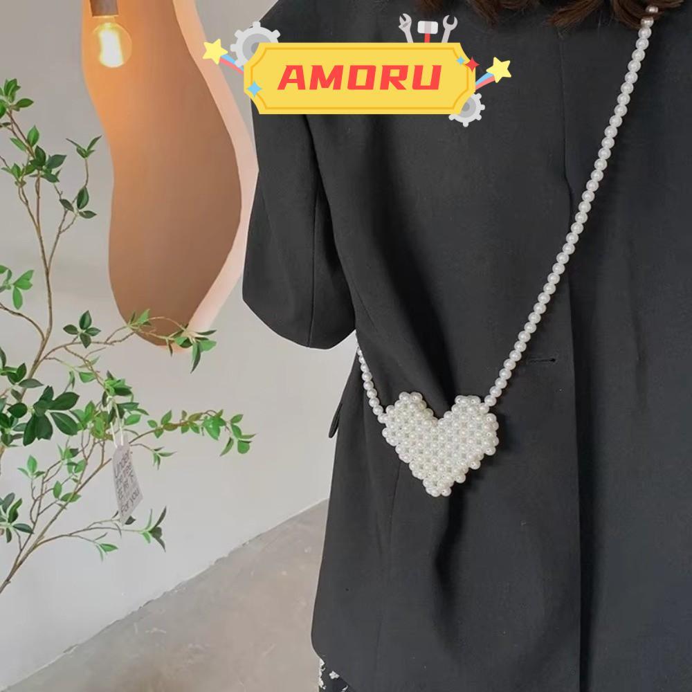 AMOR12U7 Mini Pearl Bag,สีทึบอเนกประสงค์Pearl Crossbody Bag,แฟชั่นกระเป๋าถือมุกเทียมหญิง
