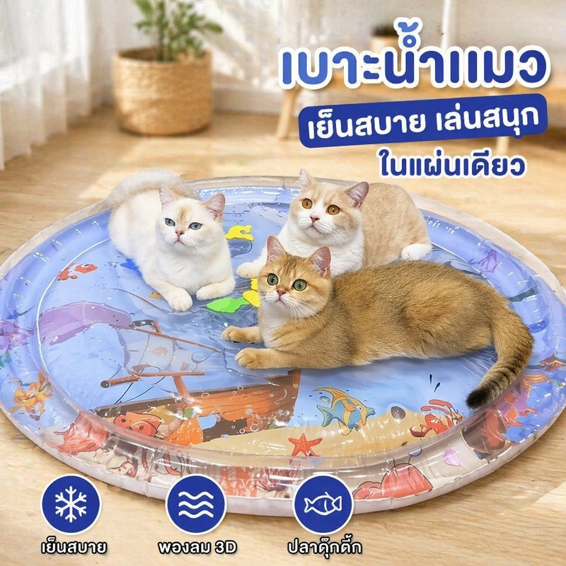 แผ่นรองเย็นสัตว์เลี้ยง เสื่อน้ำคลายสัตว์เลี้ยง เบาะน้ำพองลม ของเล่นคลายร้อน PVC นอนเย็น