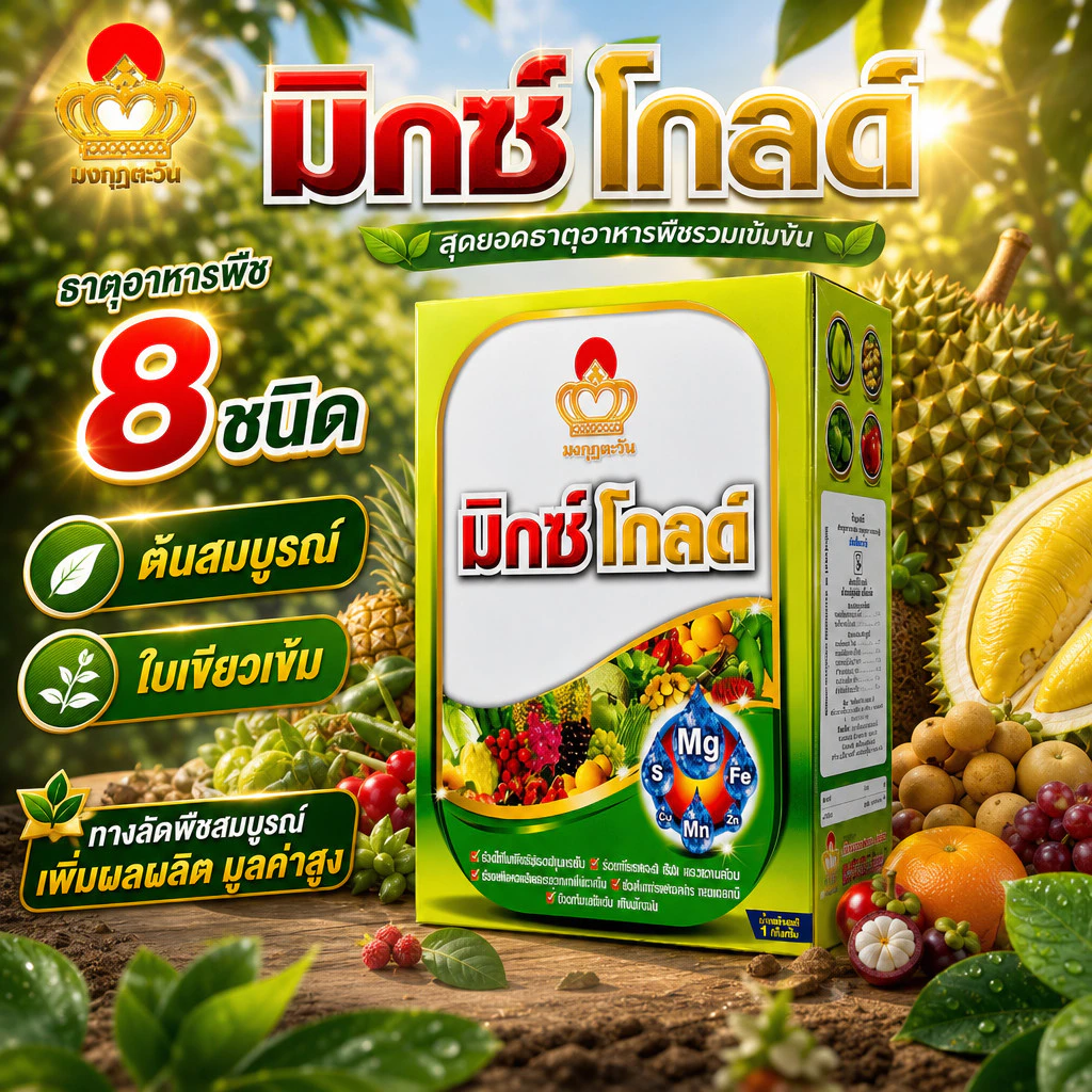 #มิกซ์โกลด์ #จุลธาตุรวม ขนาด 1 kg EDTA #คีเลต รวมธาตุอาหารรอง-เสริม Mg+Ca+Fe+Mn+Cu+Zn+B+Mo #มงกุฎตะวัน