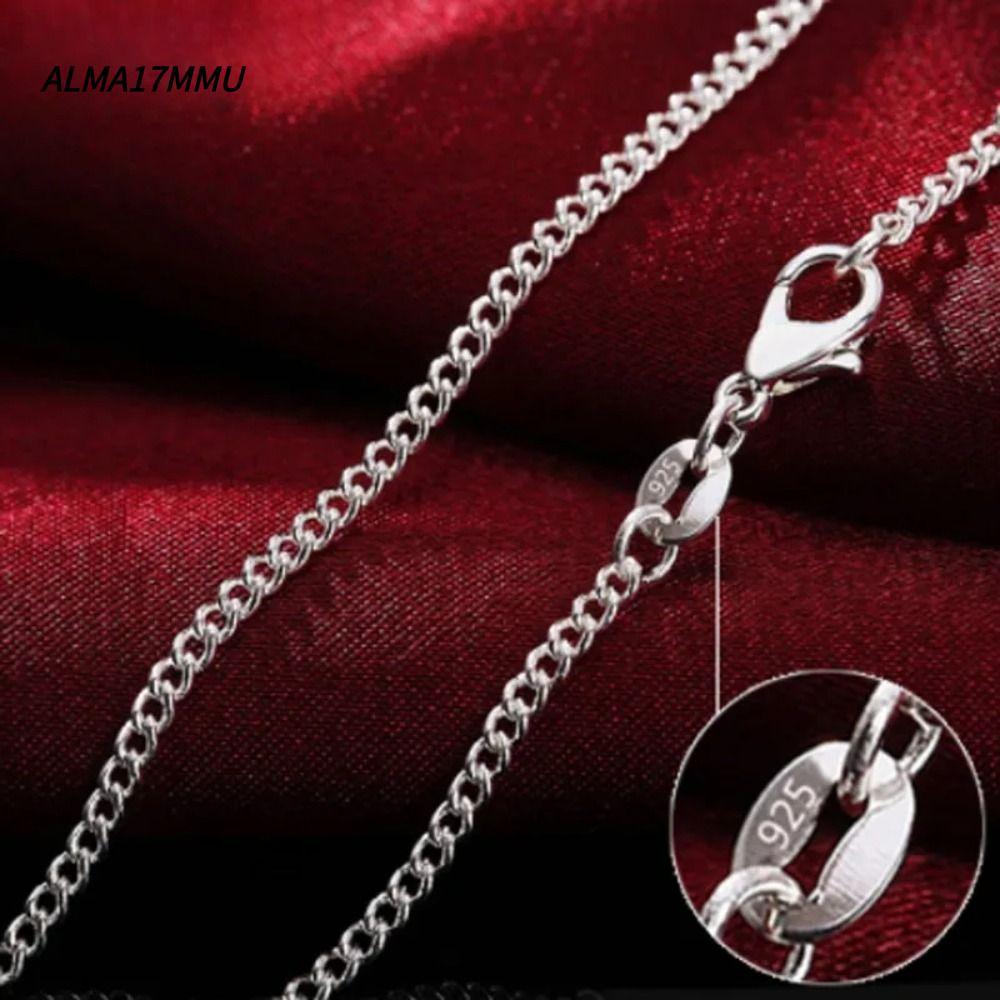 ALMA17MMU สร้อยคอ, 2 มม.40-75 ซม.ด้านข้างสร้อยคอสร้อยคอ,เครื่องประดับของขวัญ 925 เงินสเตอร์ลิง Strin