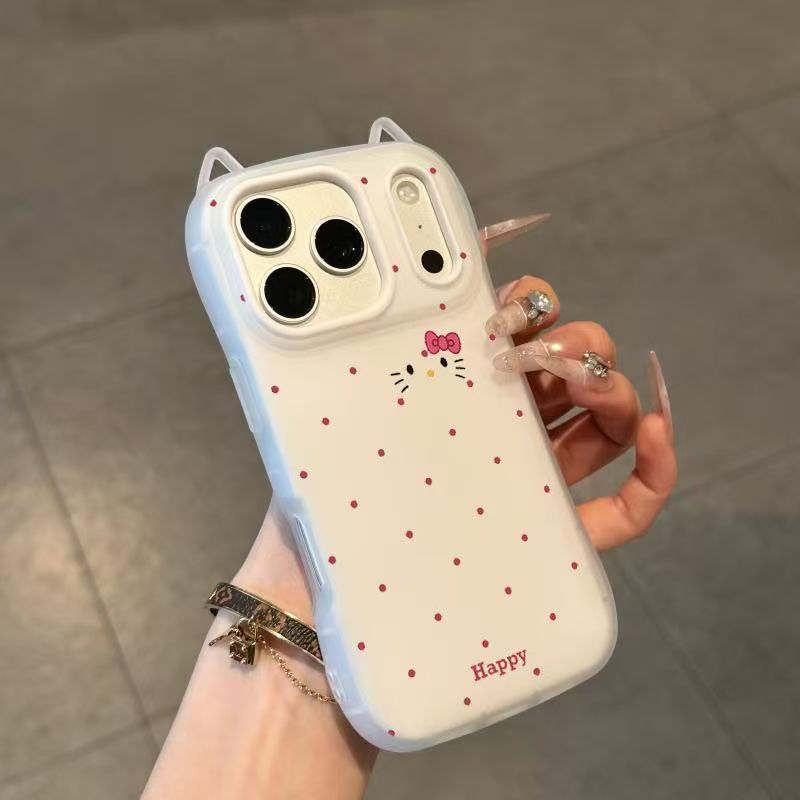 เคสโทรศัพท์หูแมวสองในหนึ่งเดียวน่ารักคิตตี้วัสดุ ทีพียู เหมาะสําหรับ ไอโฟน 11 12 13 14 15 16 17โปรแม็กซ์