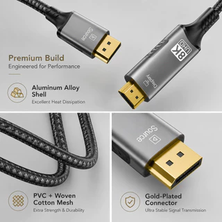 8K DisplayPort 1.4 to HDMI 2.1 Cable รองรับ 8K60Hz 4K120Hz 2K240Hz HDR PC Gaming TV ทางเดียว