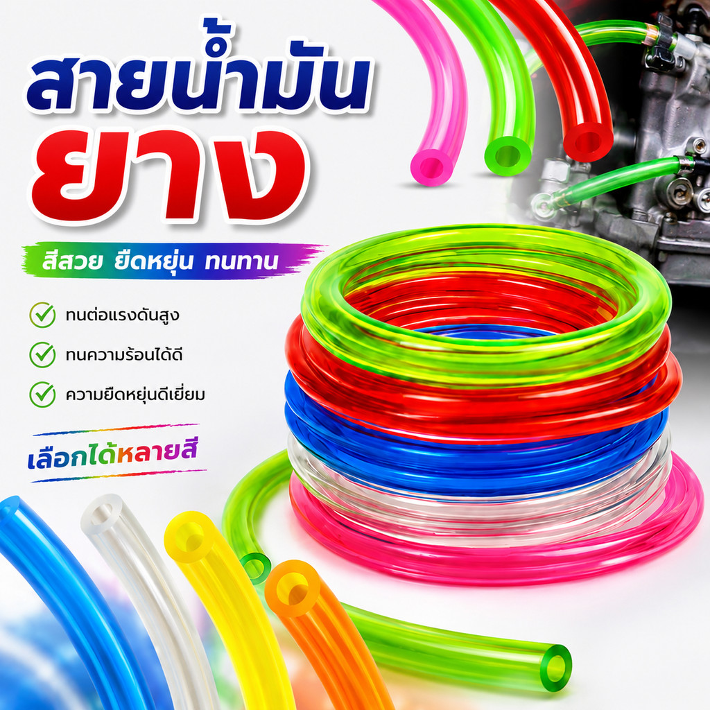 สายยางน้ำมันรถมอไซค์ สายน้ำมันเบนซิน 1 เมตร ขนาดรูด้านใน 5 มม. เหนียวทนทาน