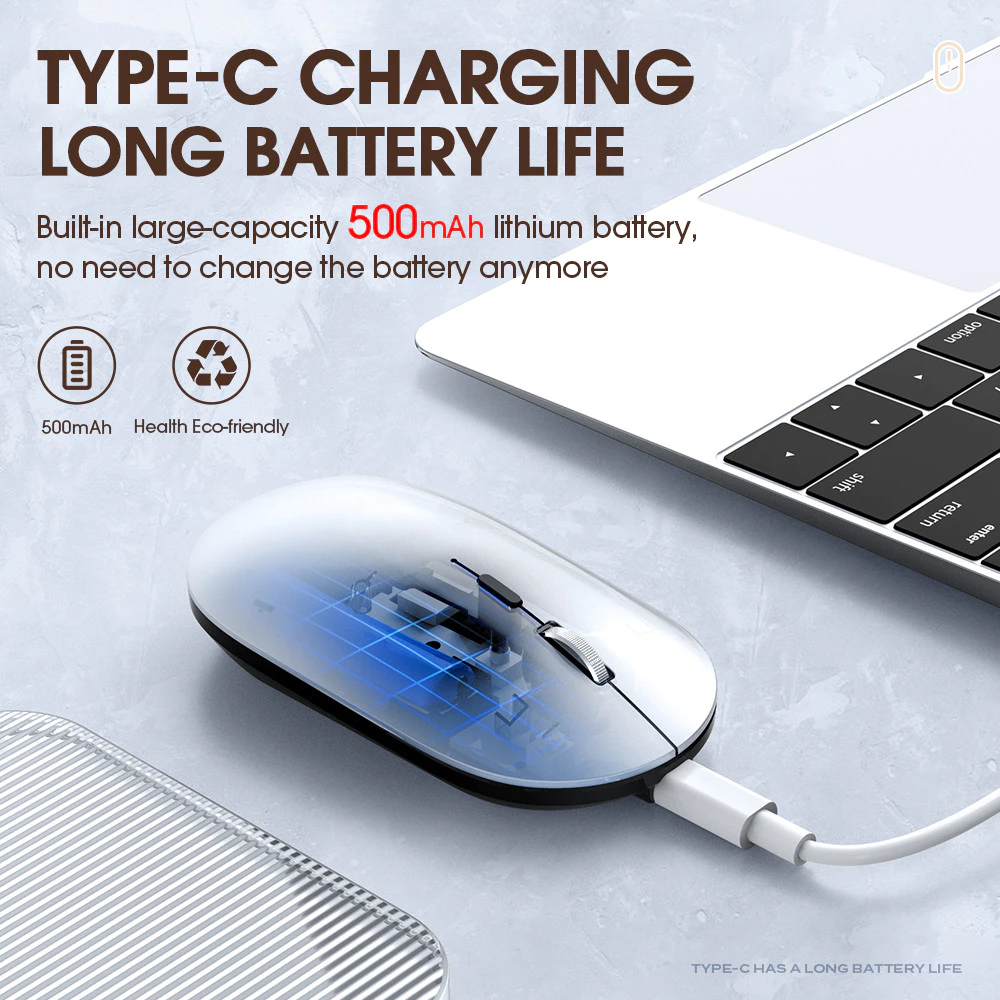 เมาส์ไร้สาย 2.4G บลูทูธ แบบชาร์จสองโหมด ปุ่มเงียบ สำหรับพีซี แล็ปท็อป แท็บเล็ต thumbnail 5