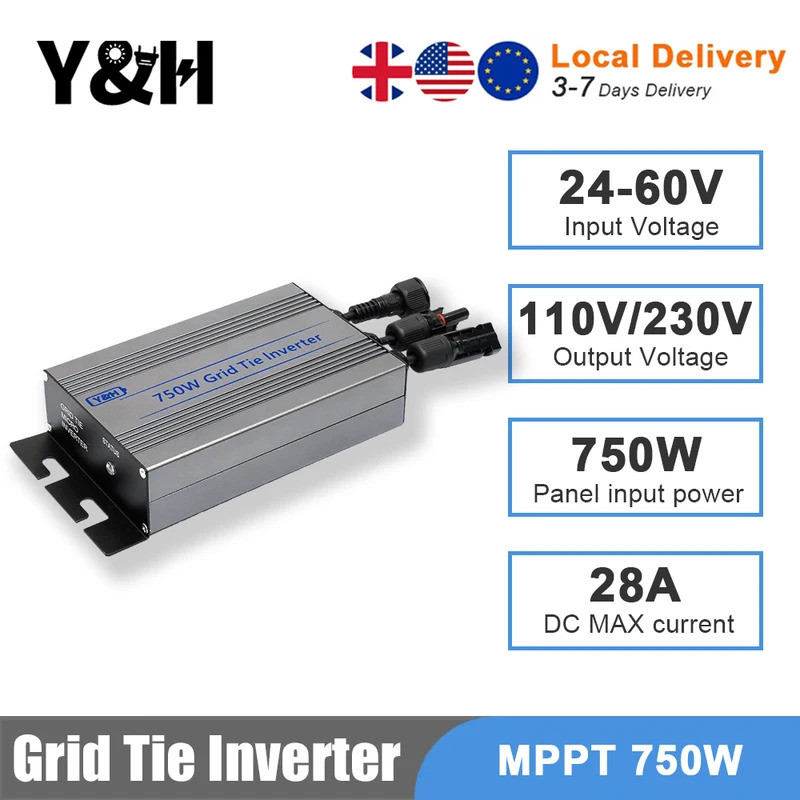 คุณภาพสูง [จัดส่งในพื้นที่] Y&H 750W Grid Tie Inverter MPPT Solar Inverter Input 24-60V Output 110V/