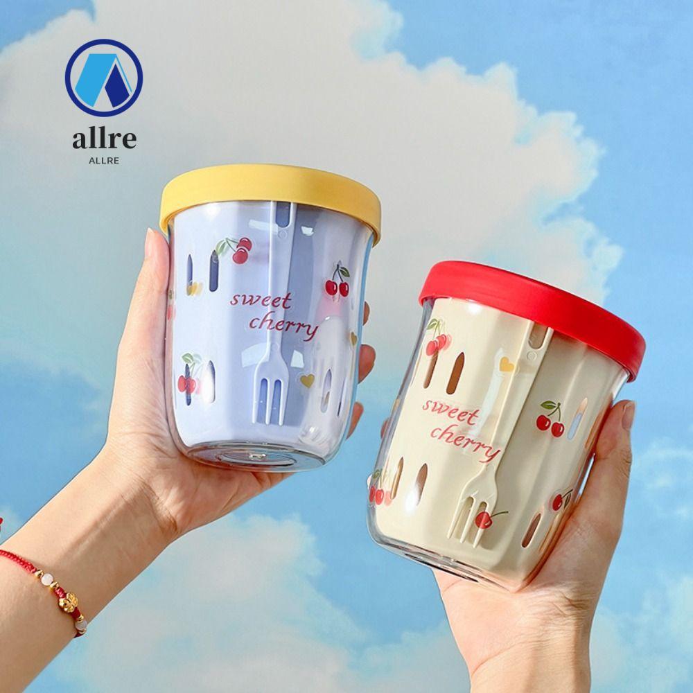 ออลรี ชามสลัด, ถ้วยผลไม้แบบพกพาลายเชอร์รี่, พลาสติกพร้อมส้อม ถ้วยป้องกันการรั่วแบบใช้ซ้ําได้ โรงเรียน