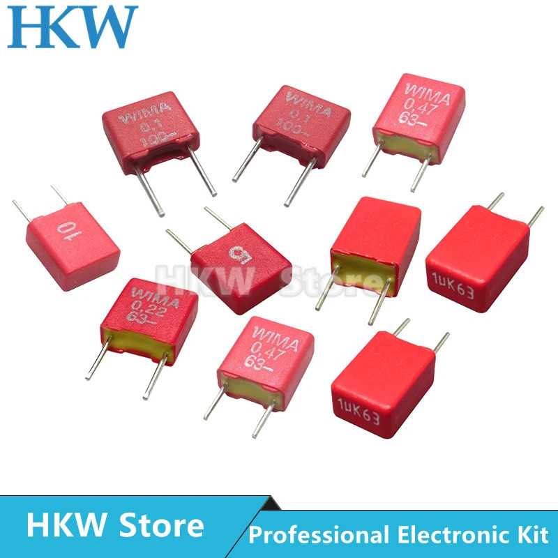 2PCS WIMA สีแดง MKS2 5 มม.ตัวเก็บประจุฟิล์ม Hi-Fi Audio 0.1UF 1NF 0.01UF 1UF 1.5UF 10UF 22NF 2200PF 