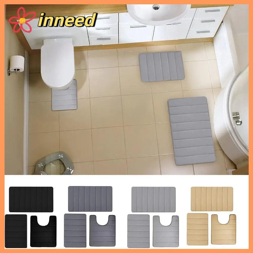 INNEED 3 ชิ้น/เซ็ตชุดเสื่ออาบน้ํา,การดูดซึมน้ําพรมปูพื้นกันลื่นห้องน้ํา,โฟมหน่วยความจําทนทาน|พรมนุ่มแห้งเร็วล้างทําความสะอาดได้สําหรับพื้นบ้าน