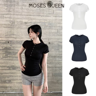 < MOSESQUEEN > เสื้อผ้าสตรี กระโปรงสั้นแขนสั้น คอฮันเลย์ ฤดูร้อน สีหลายเฉด แบบบาง ใส่ได้หลากหลาย #63375