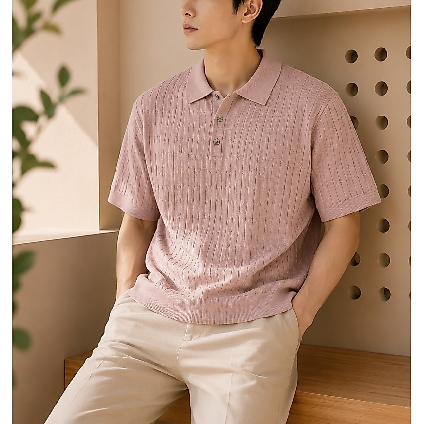 Dusty Pink Knit Polo เสื้อโปโลเกาหลี สีชมพู