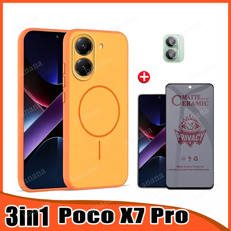 3In1 Combo Matteเคสโทรศัพท์สําหรับXiaomi Poco X7 Pro Anti-Peepingความเป็นส่วนตัวป้องกันหน้าจอ + คลุม
