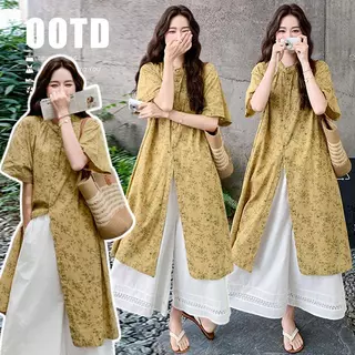 Chili Koko ชุดเซ็ตสายมินิมอล เสื้อยาวลายดอก กางเกงขากว้าง เอวสูง ใส่แล้วผอม ลุคเกาหลี/ญี่ปุ่น เที่ยว/คาเฟ่ 99479