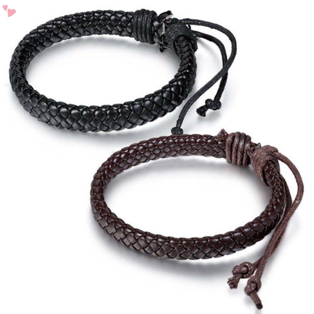 สร้อยข้อมือหนังถักวินเทจ,สายรัดข้อมือหนังวัวทอแฮนด์เมดแบบปรับได้,เครื่องประดับแฟชั่นลําลองแบบเรียบง่ายสําหรับผู้ชายผู้หญิง