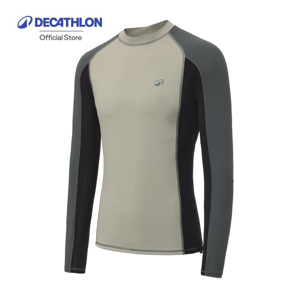 Decathlon Men’S Surfing UV Protection Top Brush เสื้อป้องกันรังสียูวีสำหรับผู้ชายใส่โต้คลื่น - Grey/Green