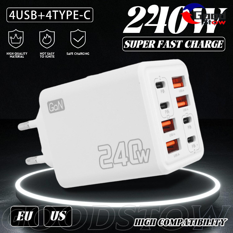 [AM3C] 240W Multi-Layer Safety GaN Charger, ความสามารถสากล 8 พอร์ตสําหรับแล็ปท็อปสมาร์ทโฟนหูฟัง, ปลั