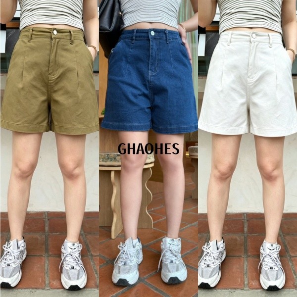 GHAOHES กางเกงขาสั้นยีนส์เอวสูง ยืดหยุ่น ทรงสวยปกปิดต้นขา 4 สี มีไซส์ S ถึง 5XL #6674-6677
