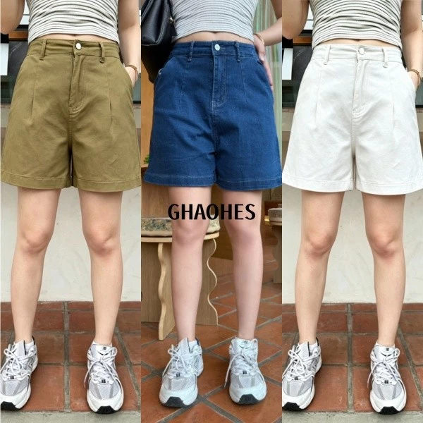 GHAOHES กางเกงขาสั้นยีนส์เอวสูง ยืดหยุ่น ทรงสวยปกปิดต้นขา 4 สี มีไซส์ S ถึง 5XL #6674-6677