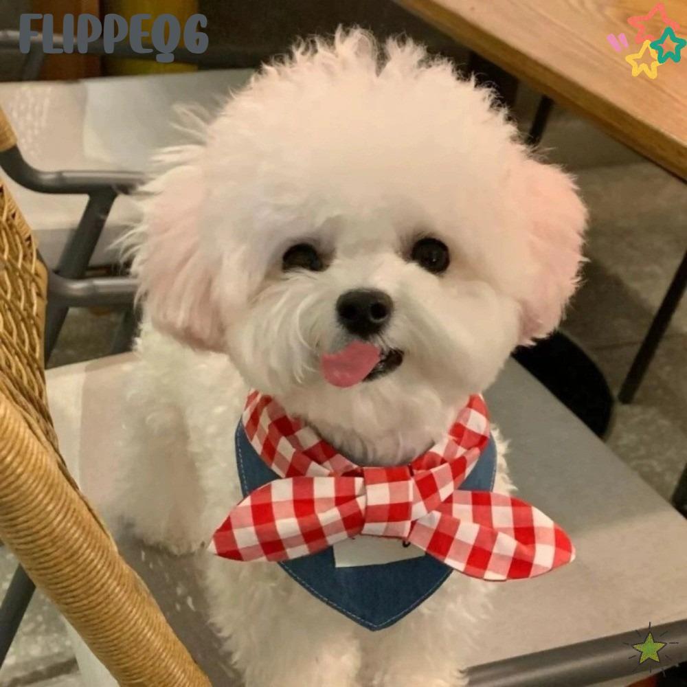 FLIPPEQ6 ผ้าพันคอสุนัข, นุ่มลายสก๊อตสีแดง Bow Tie ผ้ากันเปื้อนสุนัข, น่ารัก Breathable Adroable สามเหลี่ยม Bibs ขนาดเล็กขนาดกลาง Puppy Cat