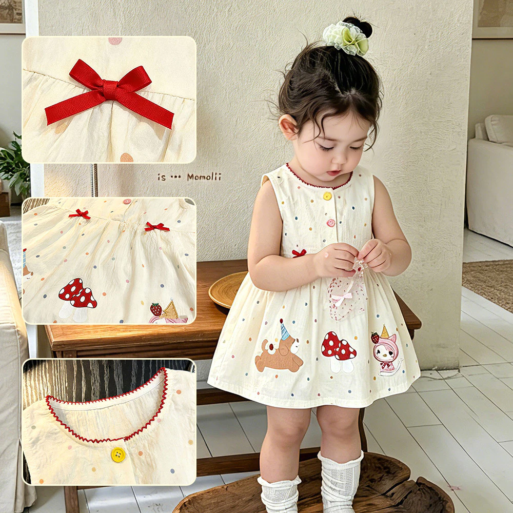 ชุดเดรส เด็กผู้หญิงสไตล์ใหม่ สดใส เนื้อผ้าบางใส่สบาย 80-120cm