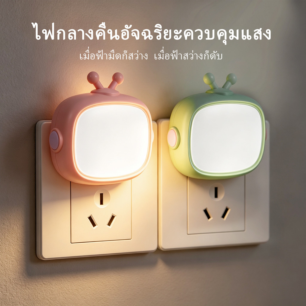 โคมไฟกลางคืนขนาดเล็ก เซนเซอร์แสง สำหรับห้องนอน ทางเดิน ปลั๊กยุโรป ไม่ต้องกดสวิตช์เวลาตื่นกลางคืน