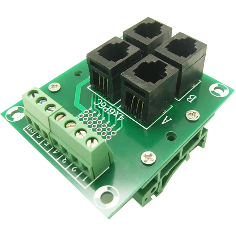 RJ11/RJ12 ถึงสกรู 6P6C แจ็ค 4-Way Buss Breakout Board Terminal Block, Connector DIN รางติดตั้ง RJ11 