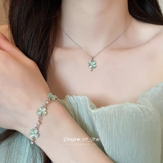 DREJEW 3ชิ้นฝัง พลอยเทียม เลียนแบบตาแมวดอกไม้สร้อยคอต่างหูชุดประณีตสไตล์หวานหรูหราระดับไฮเอนด์อุปกรณ์เสริม