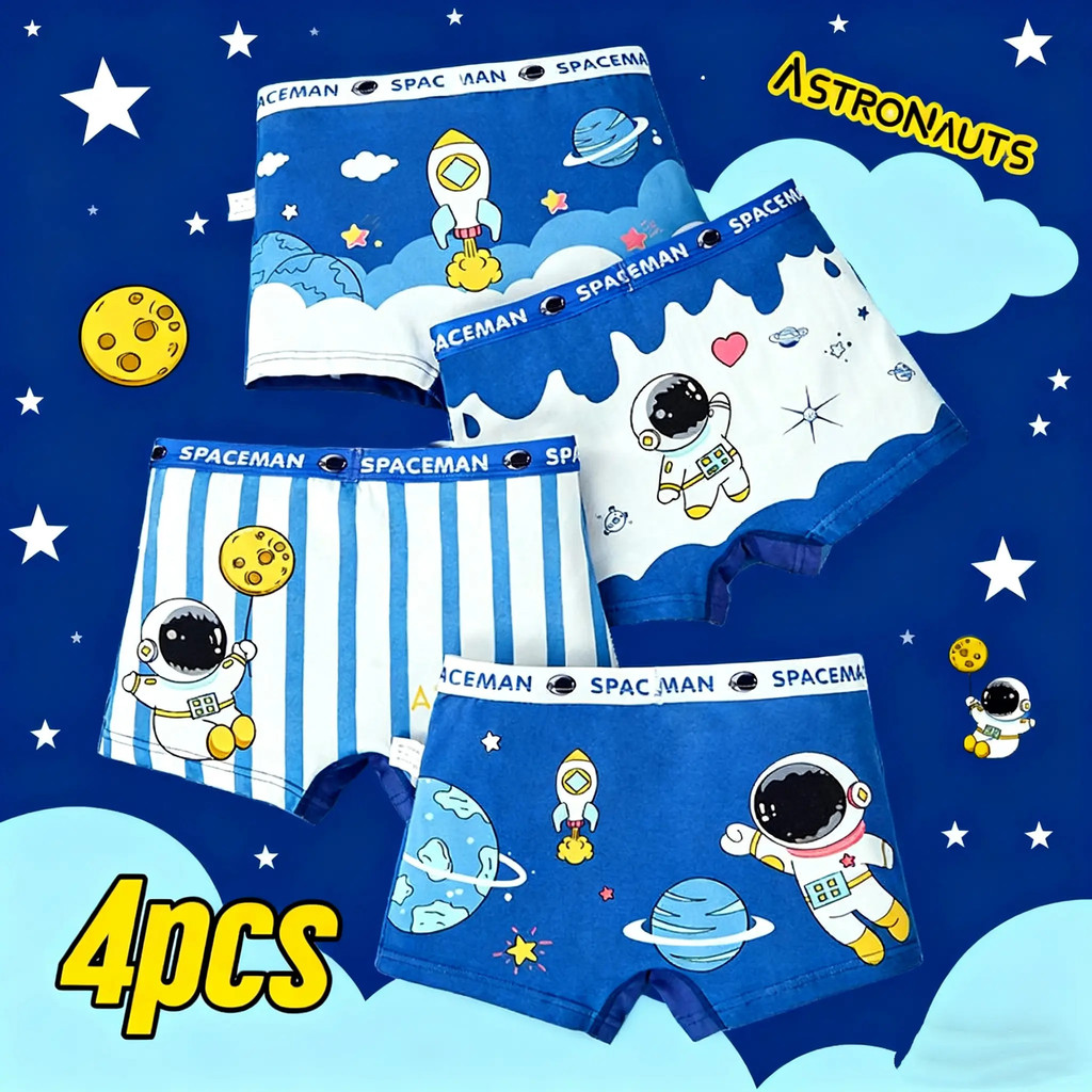 [4-Pack] Boys' Underwear: Breathable, soft, comfortable, with cartoon patterns, suitable for spring and summer wear. Lig