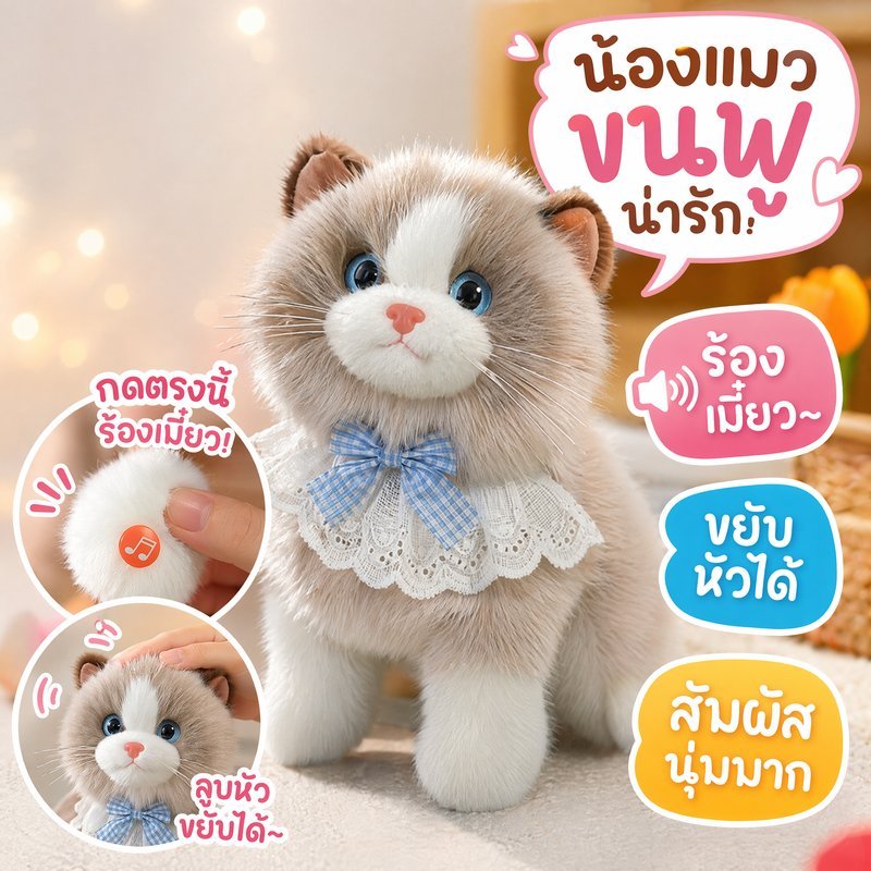 ตุ๊กตาแมวเหมือนจริง แมวเปอร์เซีย ตุ๊กตานุ่ม มีเสียงเหมียว กดอุ้งเท้า ของขวัญเด็ก กอดนอน น่ารัก