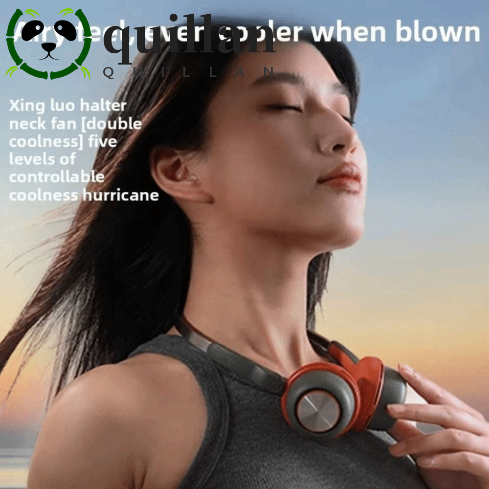 QUILLAN พัดลมคล้องคอ พัดลม USB แบบพกพาแบบแขวน Leafless Cooling USB ชาร์จสร้อยคอ Air Cooler