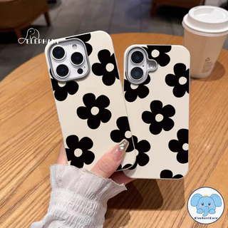 เคสหนังสกิน ลายดอกไม้ดำ น่ารัก หลากสี สไตล์ฮิต คู่รัก สำหรับiPhone 15 17 16 11 13 AIR 14 12 Pro Max 14 15 16 Plus XR X