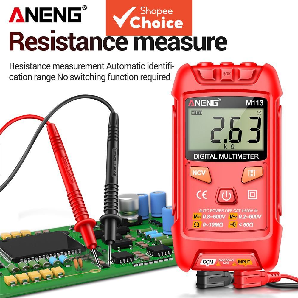 หนึ่งชุด ANENG M113 มัลติมิเตอร์ขนาดเล็กแบบพกพา, 1999 นับเครื่องทดสอบแรงดันไฟฟ้า AC/DC พร้อม CAT II 600V ความปลอดภัยการรับและการตรวจจับ NCV