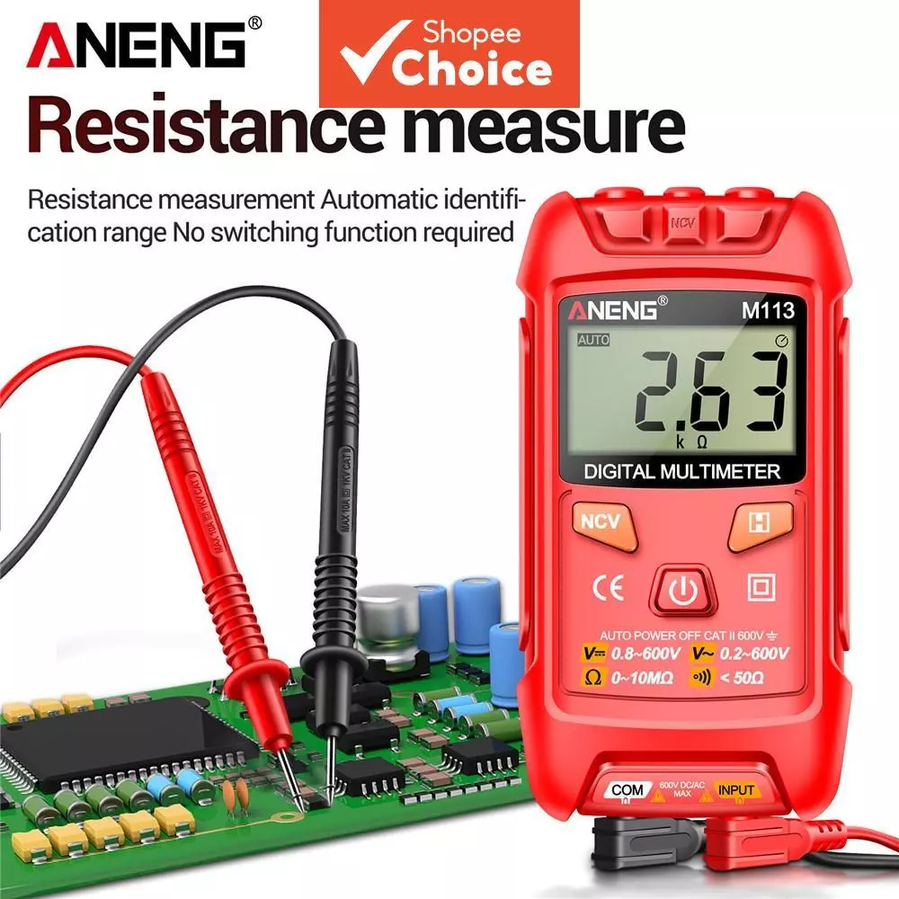 หนึ่งชุด ANENG M113 มัลติมิเตอร์ขนาดเล็กแบบพกพา, 1999 นับเครื่องทดสอบแรงดันไฟฟ้า AC/DC พร้อม CAT II 600V ความปลอดภัยการรับและการตรวจจับ NCV