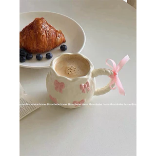 แก้วนม แก้วกาแฟ insโบว์โบว์เล็ก🎀 3D ใช้ไมโครเวฟได้ เหมาะมากสำหรับเป็นของขวัญ พร้อมส่ง