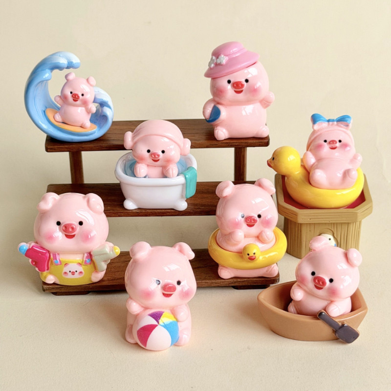 8PCS ฤดูร้อน Happy Surfing ปืนฉีดน้ําเล่นลูกหมู 3D เรซิ่น Charms สําหรับ DIY