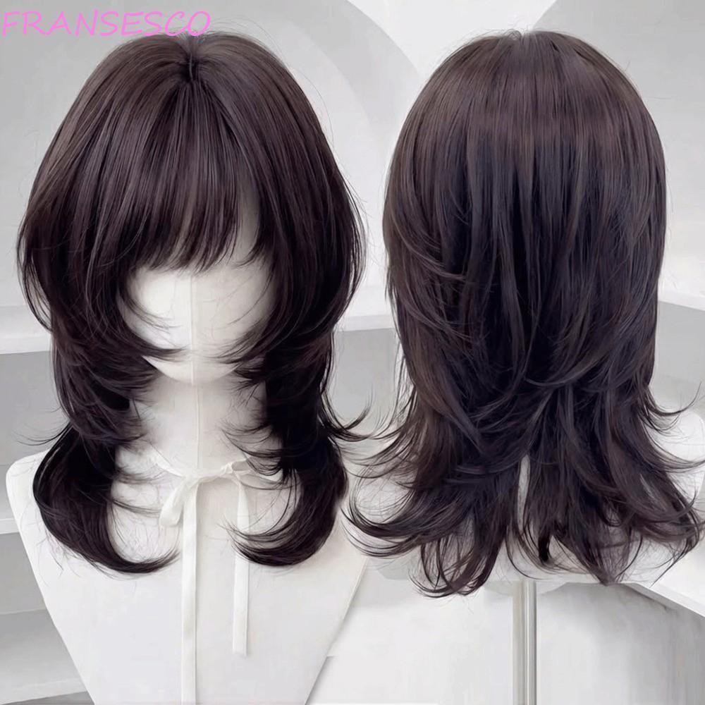 MPS FRANCESCO กลางตรง Layered วิกผม,วิกผมสังเคราะห์แมงกะพรุนกับ Bangs, Full Head Hairpiece สีน้ําตาล