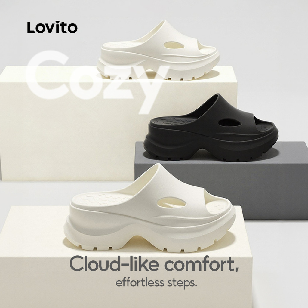 Lovito รองเท้าแตะส้นแบนสําหรับผู้หญิง ดีไซน์ลําลอง LFAS5046