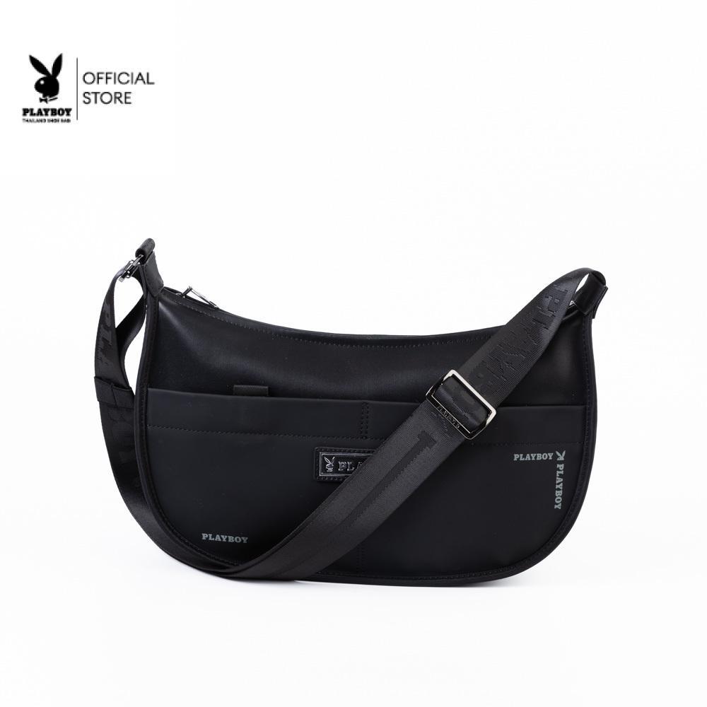 PLAYBOY รุ่น Axton  Half-Moon Crossbody กระเป๋าสะพายข้าง รหัส ST-B262PBM345-BK ดีไซน์ทรงฮาล์ฟมูน สี Midnight Black