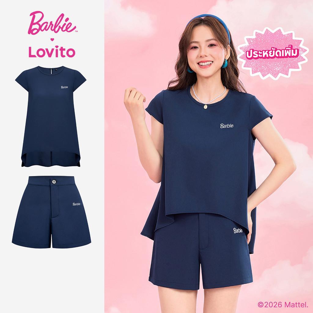 [Summer Sale] (New Arrival) Barbie™ X Lovito เสื้อหรือกางเกงลําลองผู้หญิง สีฟ้าเข้ม สําหรับฤดูใบไม้ผลิ/ฤดูร้อน SHBL4PAD022