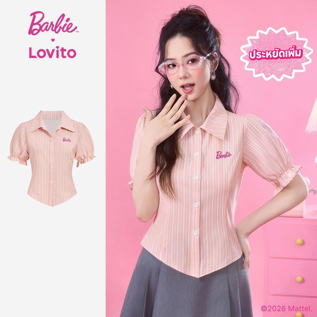 [Summer Sale] Barbie™ X Lovito เสื้อเบลาส์ลําลองปักลายสําหรับฤดูใบไม้ผลิ/ฤดูร้อนสําหรับผู้หญิง LB1AD020