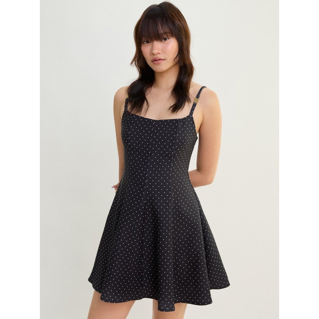 [Pomelo] เดรสสั้นทรงเข้ารูปลายจุด / Polka Dot Flare Mini Dress