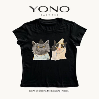 (พร้อมส่ง24ชม.) baby tee สีครีม ลายแมวคู่สไตล์อาร์ต ฟีลอบอุ่นละมุน ทรงเข้ารูป ใส่ชิลแมตช์ง่ายทุกวัน