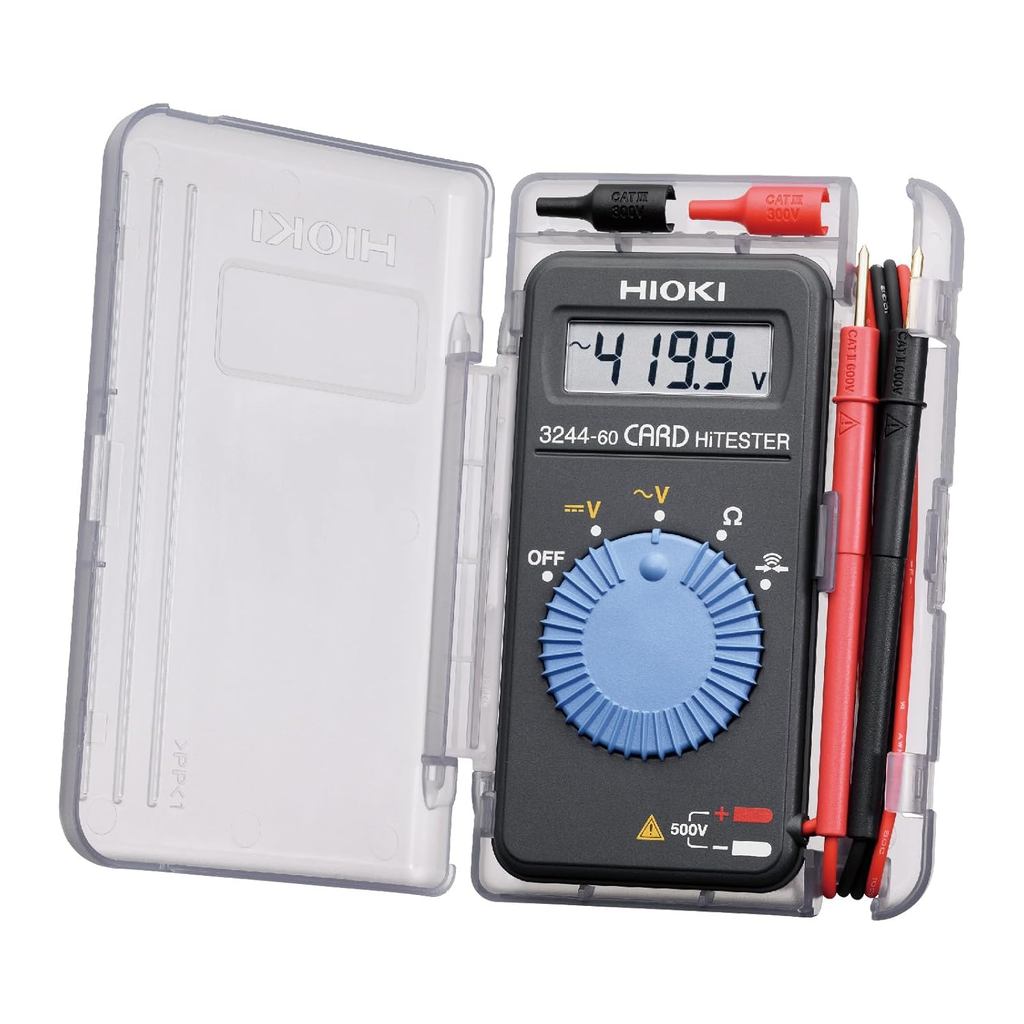 Hioki 3244-60 Card HiTester และมัลติมิเตอร์แบบดิจิตอล, ความต้านทาน Megaohms 41.99, แรงดันไฟฟ้า AC/DC
