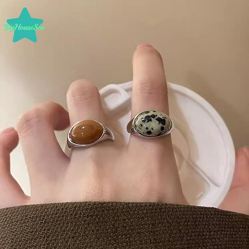 [Sea-t] Minimalist Vintage สีน้ําตาลโอปอลหินแหวนผู้หญิงหรูหราไม่สม่ําเสมอรอบเปิดแหวนความงามเครื่องประดับของขวัญ