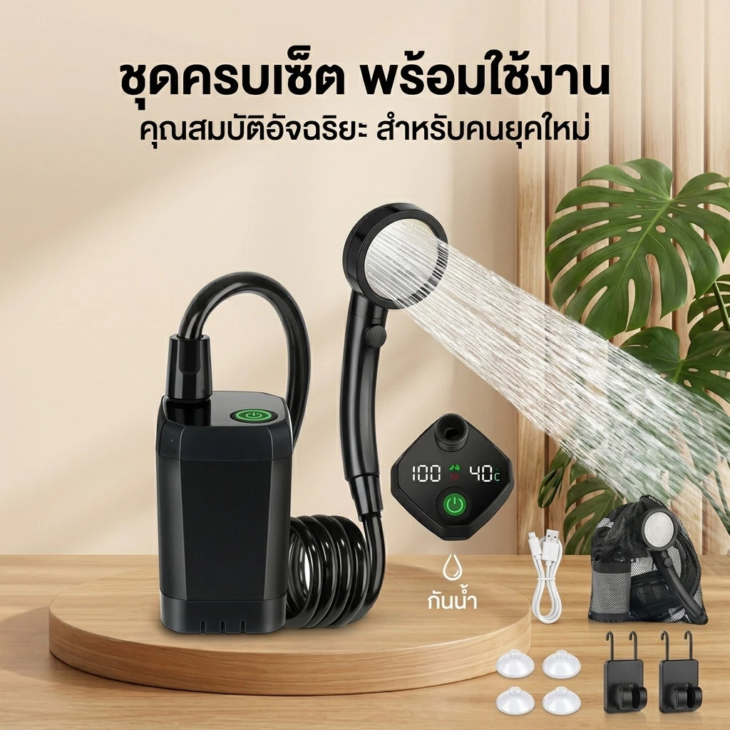 ชุดฝักบัวอาบน้ำกลางแจ้ง เหมาะสำหรับการตั้งแคมป์ สถานที่ก่อสร้าง หอพัก และใช้ในบ้าน ชุดฝักบัวอาบน้ำไฟฟ้าแบบพกพาใช้งานง่าย