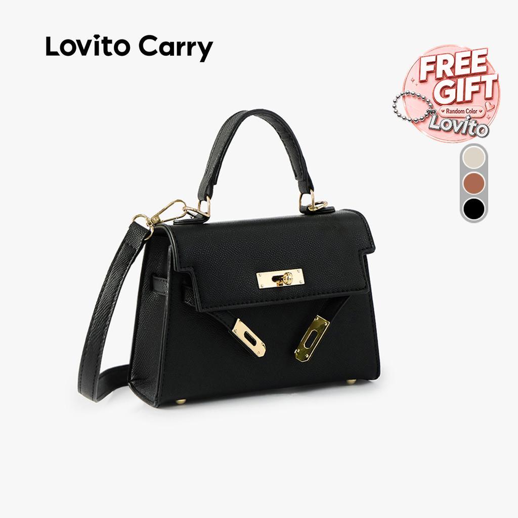 (Lovito Carry) กระเป๋าสะพายไหล่ขนาดเล็กสำหรับผู้หญิง ดีไซน์หรูหรา หัวเข็มขัดโลหะ กระเป๋าทำงานแฟชั่น LR30E105