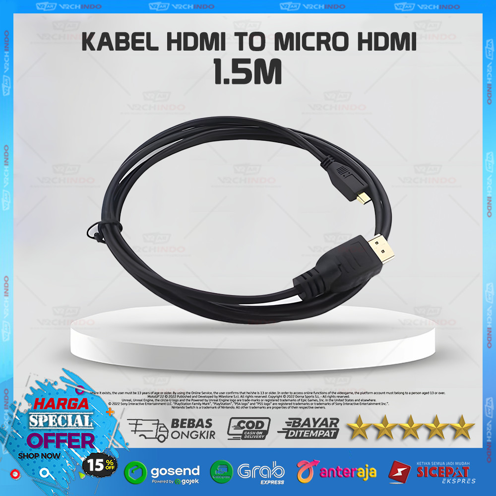 Action Cam to TV / สาย Micro HDMI to HDMI Male 1.5M / 150CM / 1.5 เมตรตัวแปลงสูงสําหรับจอภาพโปรเจคเต
