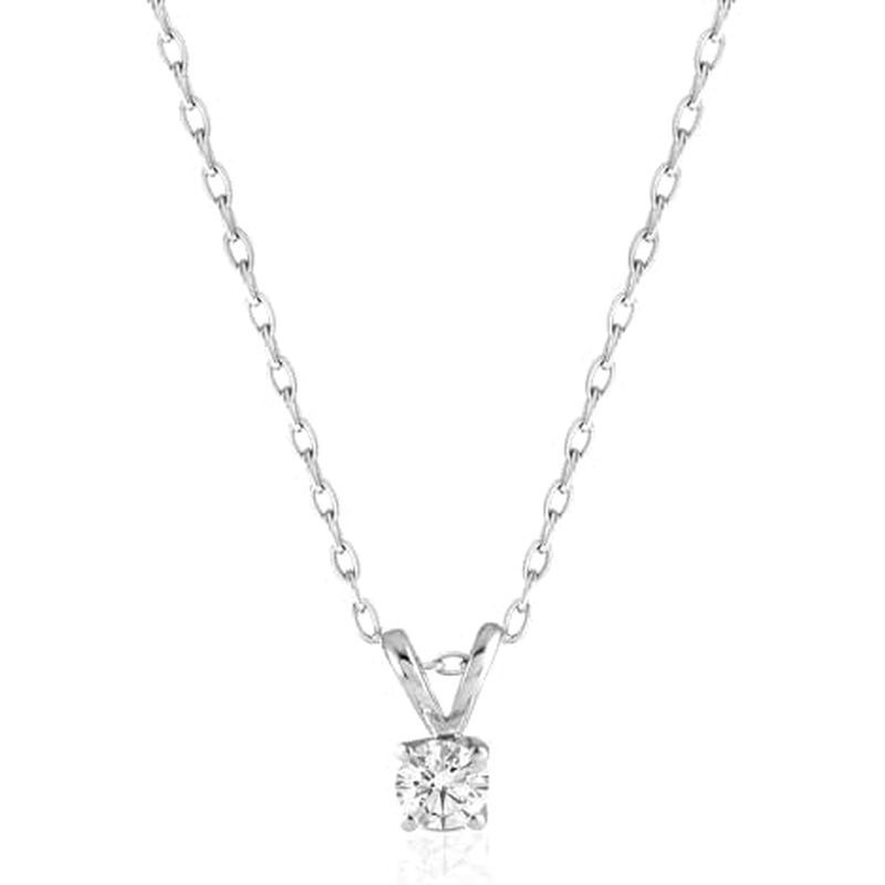 Essentials IGI Certified 0.25 กะรัต Solitaire Lab Grown สร้อยคอจี้เพชรสีขาวทึบ 14K Gold, ปรับโซ่ 16"