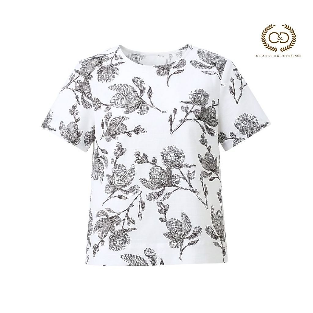 C&D เสื้อผู้หญิง แบล็ค ฟาวเวอร์ สติช แขนสั้น สีดำ CC79BL