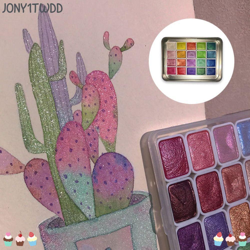 JONY1TWDD Pearlescent Glitter สีน้ํา, Shine 20/24/26 สีสีน้ําภาพวาดเม็ดสีชุด,ดอกไม้ Decor Lightfastness Pearlescent Solid สีน้ําเม็ดสี